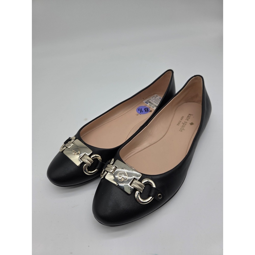 Kate Spade Black Silver Logo Payton Flats NEW Ballet Flat Slip on Dress Shoe 8.5